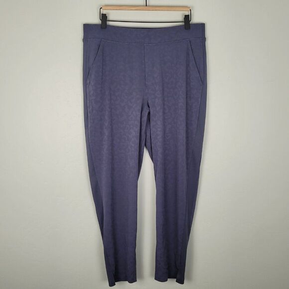 Athleta Brooklyn Textured Ankle Pant Leopard Print Medieval Violet Blue Size 14 - Picture 3 of 13